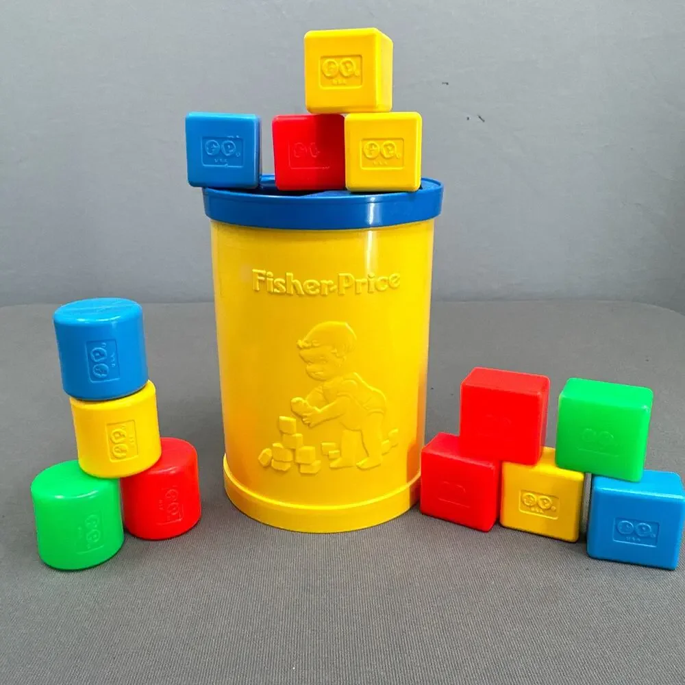 VTG 70s Fisher Price Babys First Blocks Toddler Shape Sorter Toy 13 blocks USA